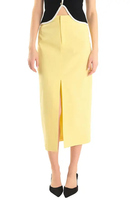 Endless Rose Front Slit Linen Blend Midi Skirt in Butter at Nordstrom, Size Small | Nordstrom