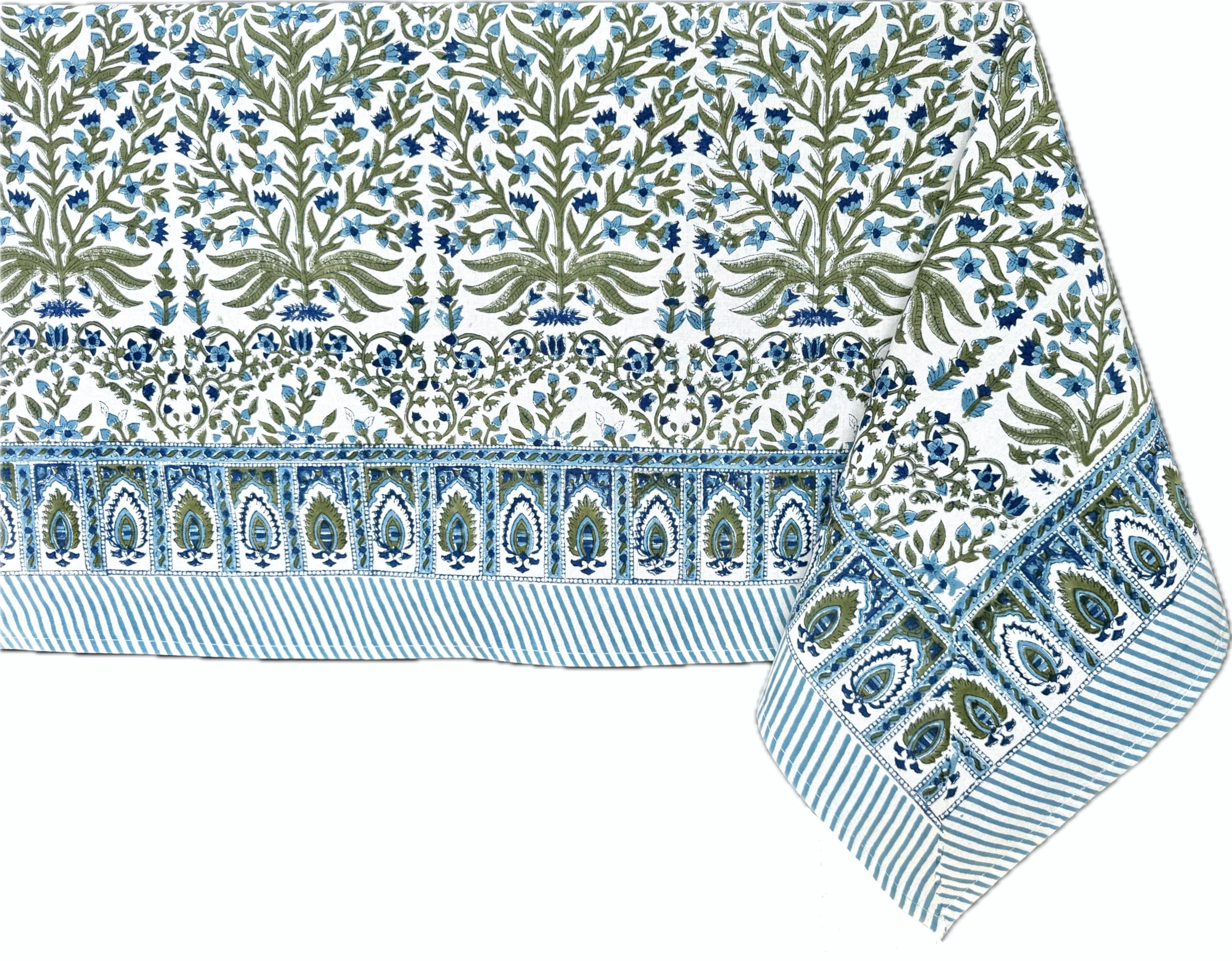 ATOSII Nargis Blue 100% Cotton Rectangle Summer Tablecloth, Indian Block Print Floral Table Cloth... | Amazon (US)