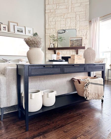 Styling behind the sofa; sofa table from Target with drawers and woven detail 

#LTKstyletip #LTKhome #LTKFind