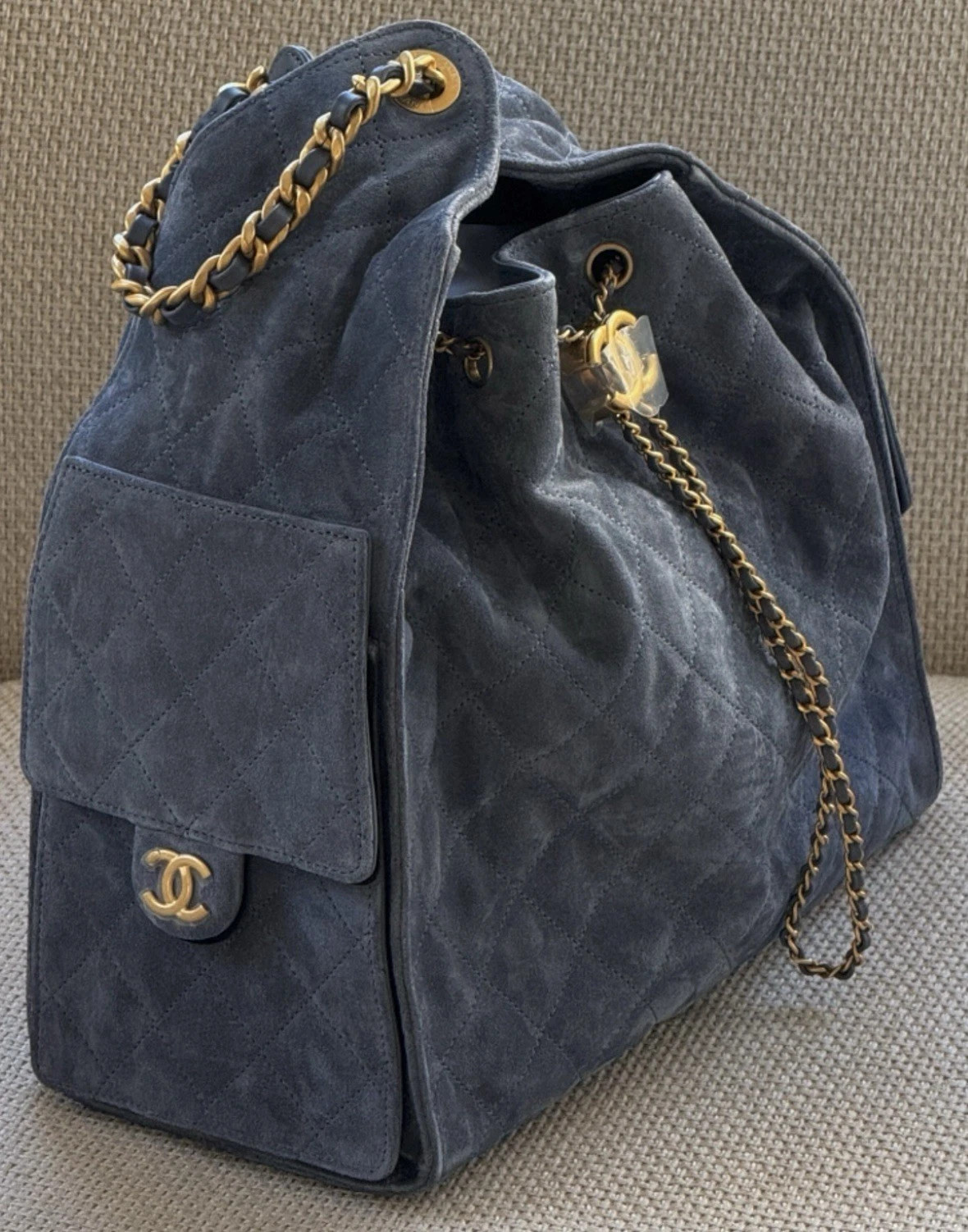 Auth BNIB Chanel 25 Hobo Bag Medium Suede Blue Aged Gold hardware | eBay US