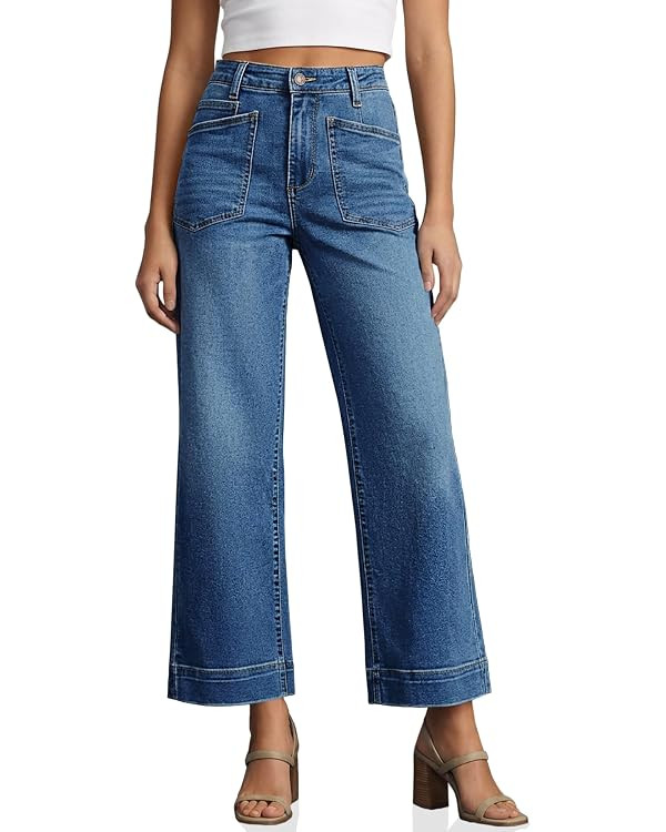 Cicy Bell Womens Cropped Wide Leg Jeans High Waisted Baggy Denim Ankle Pant | Trendy Stretchy Cap... | Amazon (US)