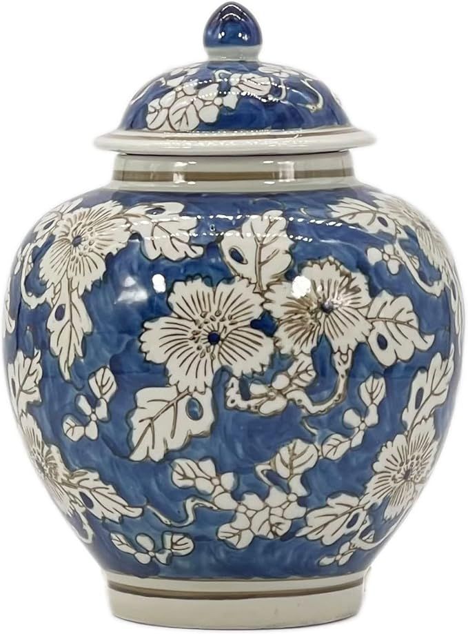 Galt International Blue and White Flower Chinoiserie Jar 10" w/ Lid - Ginger Jar, Tea Storage, De... | Amazon (US)