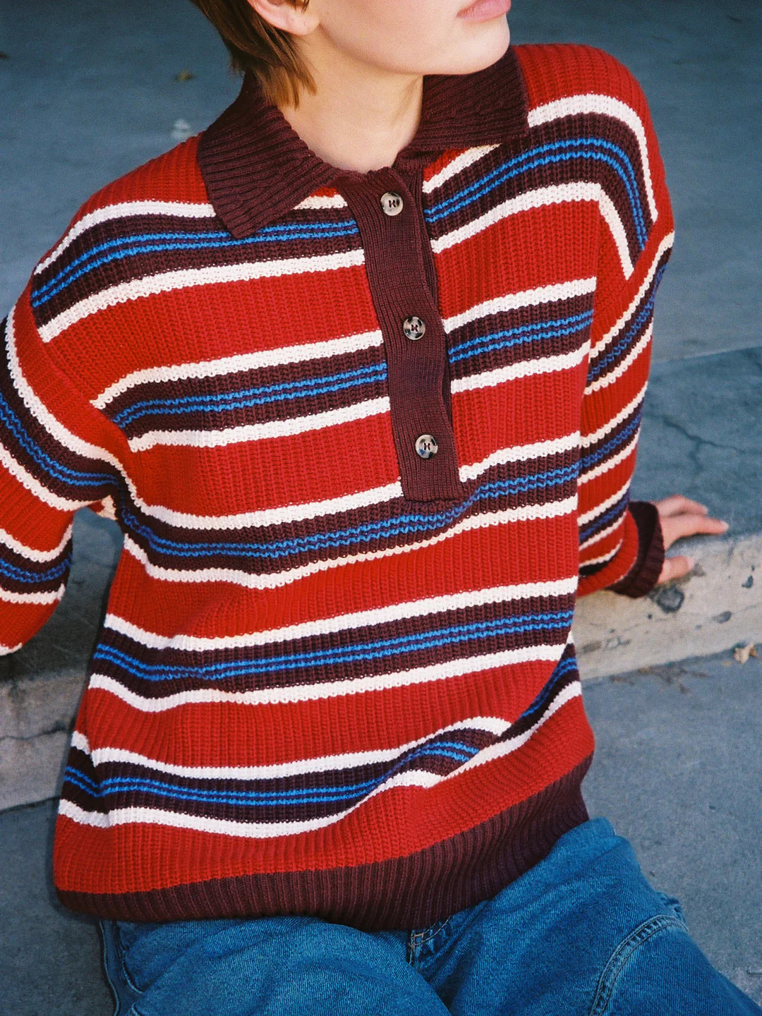 Ilona Rugby Striped Jumper - Burgundy Stripe | Lisa Says Gah