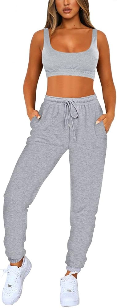 Fixmatti Women Sweatsuits Bra and Sweatpants Set 2 Pieces Jogger Tracksuit | Amazon (US)