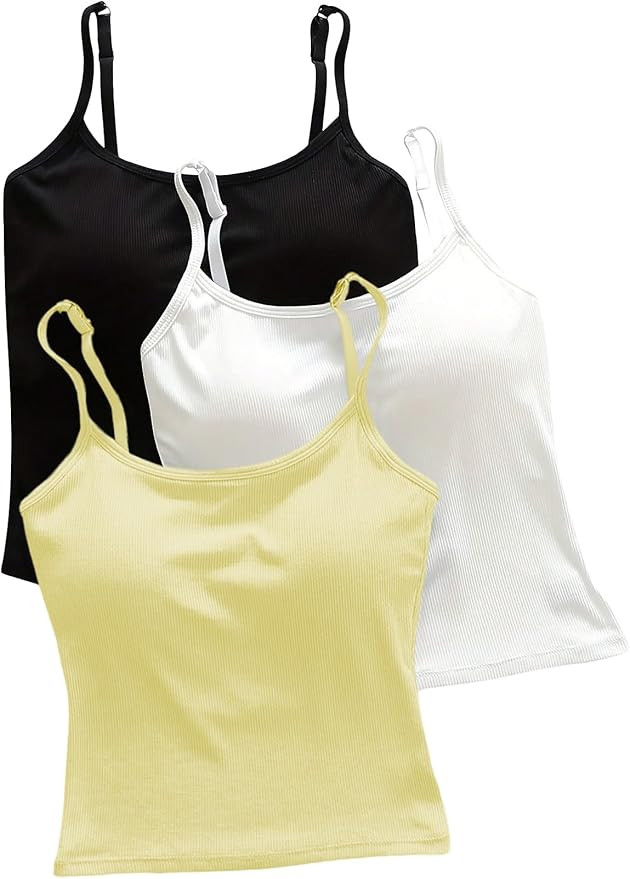 WDIRARA Women's 3 Pack Cami Crop Top Built in Bra Spaghetti Strap Camisole Tops | Amazon (US)