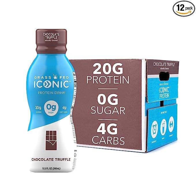 Iconic Protein Drinks, Chocolate Truffle (12 Pack) | Low Carb Protein Shakes | Grass Fed, Lactose... | Amazon (US)