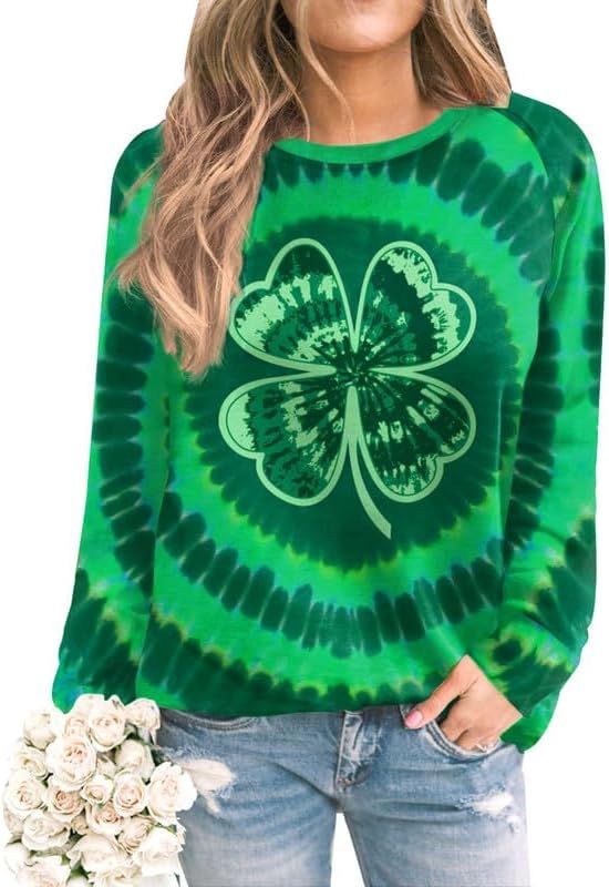 For G and PL St. Patrick's Day Womens Irish Shamrock Print Tie Dye Sweatshirt | Amazon (US)