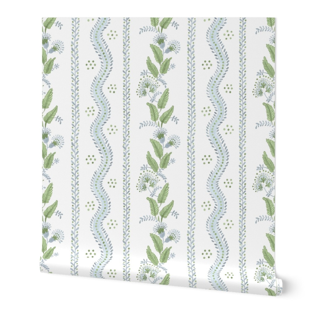 Soft Blue and greens on white Wallpaper | Spoonflower | Spoonflower