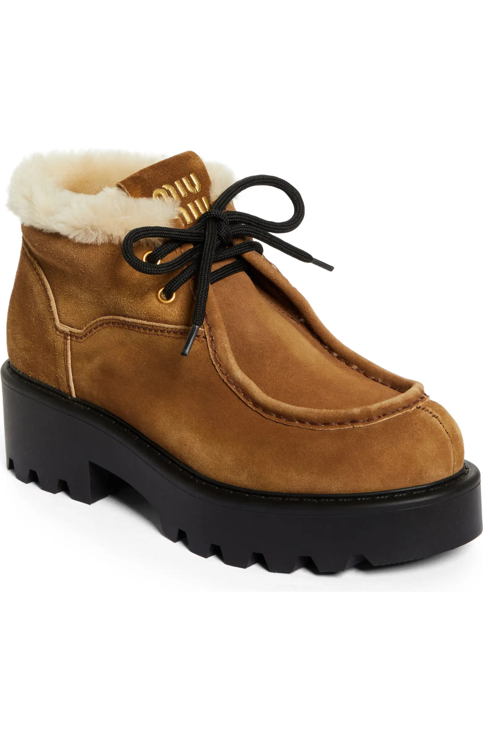 Miu Miu Boyfriend Genuine Shearling Lined Chukka Boot (Women) | Nordstrom | Nordstrom