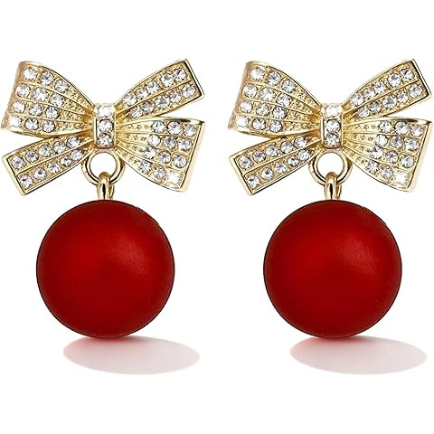 Christmas Earrings for Women Rhinestone Pearl Bow Earrings Holiday Jewelry Gifts Christmas Outfit... | Amazon (US)