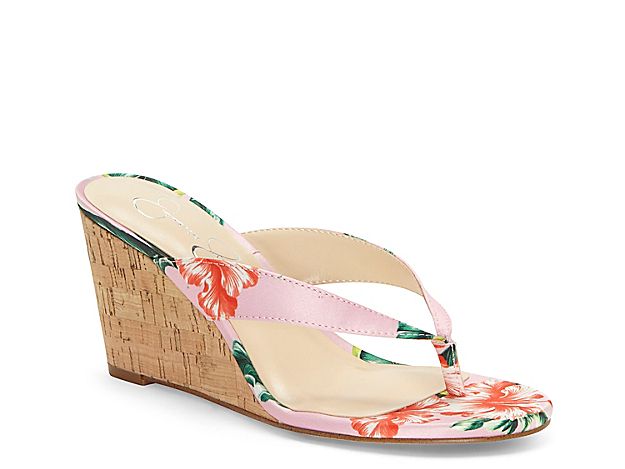 Jessica Simpson Coyrie Wedge Sandal - Women's - Pink/Multicolor Floral Print Faux Leather | DSW