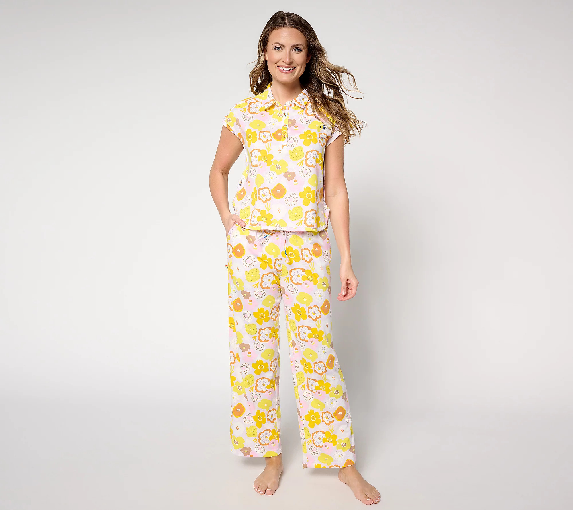 Ocean Pacific Cap Sleeve Collared Pajama Set | QVC