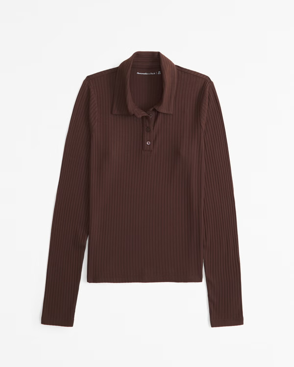 Long-Sleeve Wide Rib Polo Top | Abercrombie & Fitch (US)
