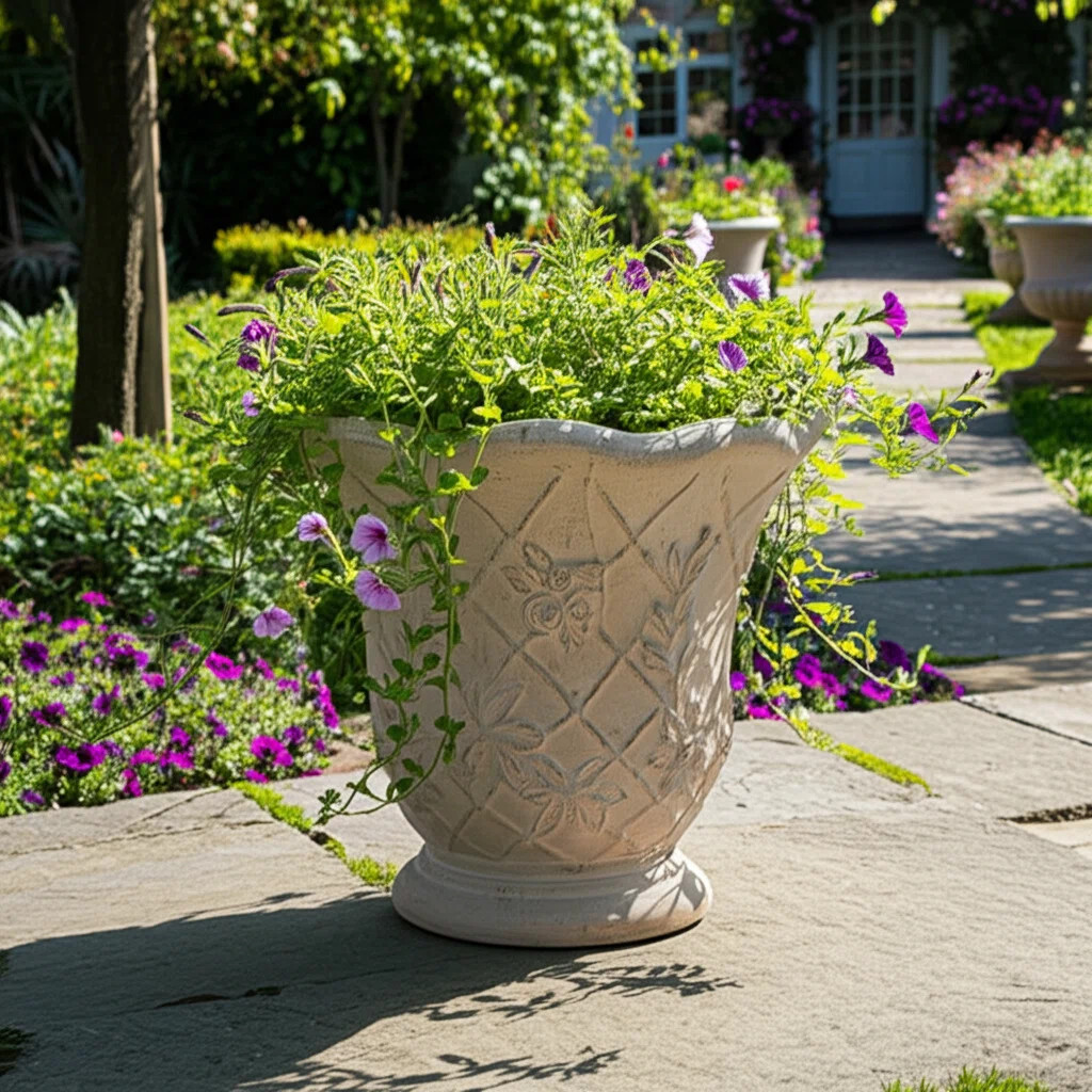 Planter Terracotta Embossed Floral Design with Antique Texture for Home and Garden Use - 9" Tan | Wayfair North America