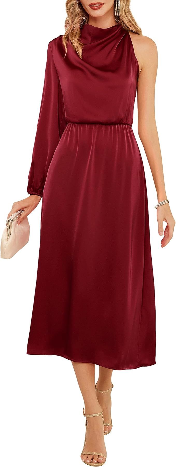 GRACE KARIN Women's 2023 One Shoulder Satin Dress Formal Mock Neck Cocktail Party Maxi Dresses El... | Amazon (US)