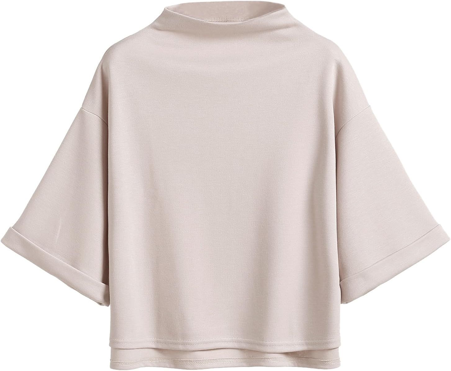 SweatyRocks Women's 3/4 Sleeve Mock Neck Basic Loose T-Shirt Elegant Top | Amazon (US)