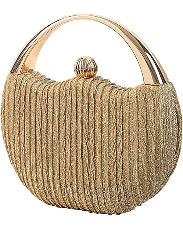 Evening Bag Clutch Purses Pleated Round Hard shell Crossbody Handbag with Chain Strap for Women W... | Amazon (US)
