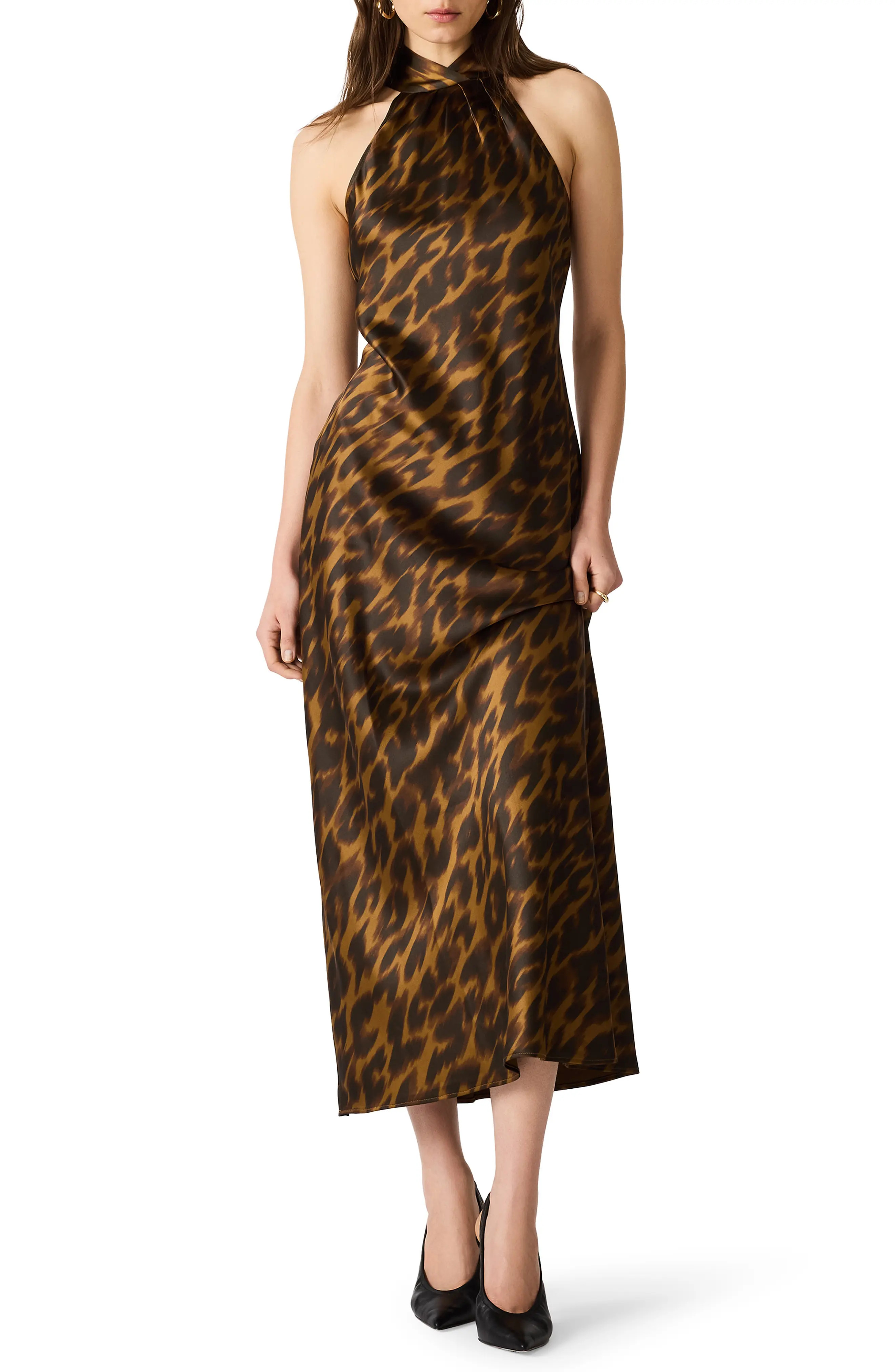 Steve Madden Alanah Leopard Print Halter Neck Midi Dress (Women) | Nordstrom | Nordstrom