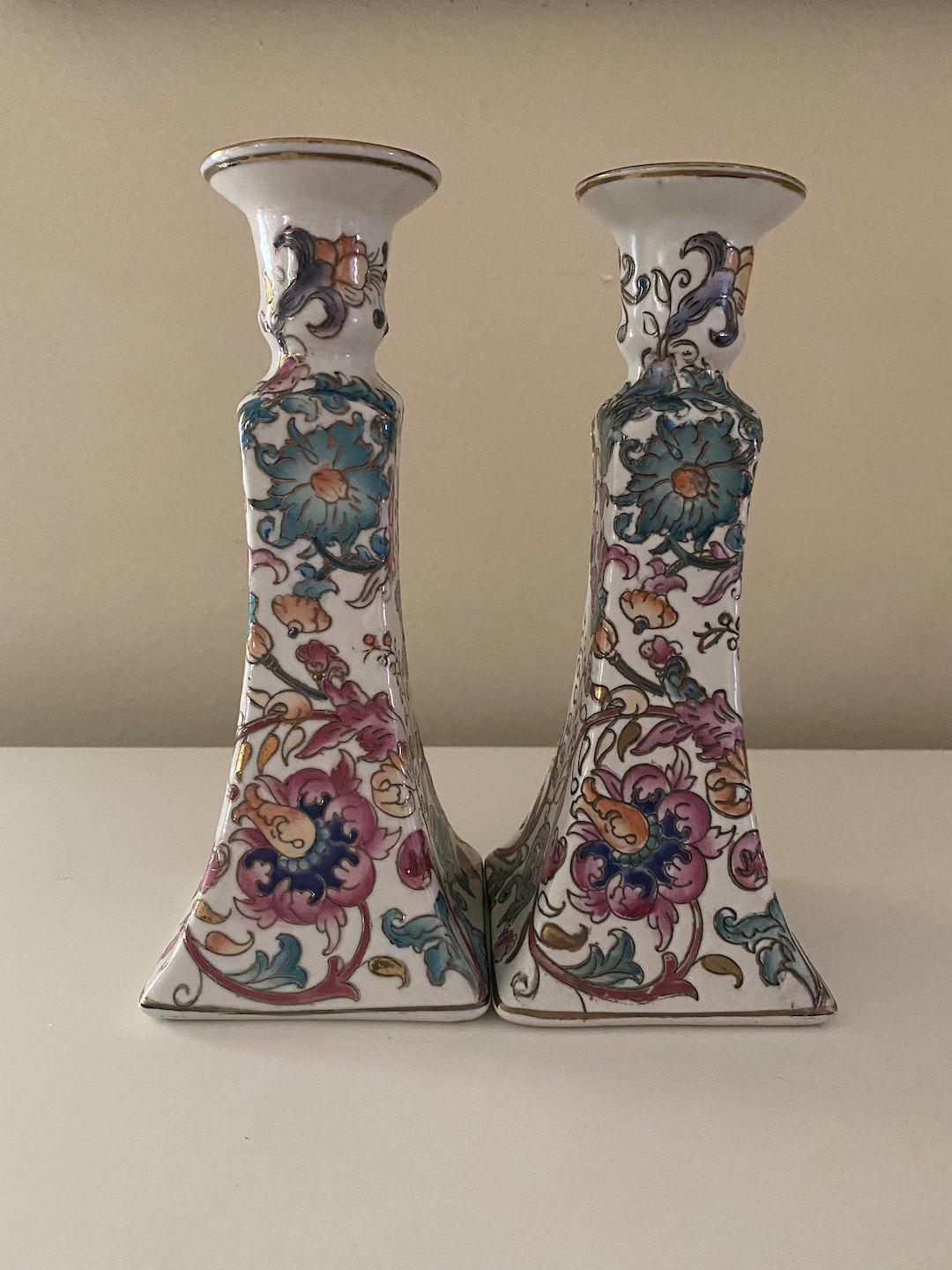 A Pair of Ceramic Chinese Chinoiserie Candlesticks | Etsy (US)