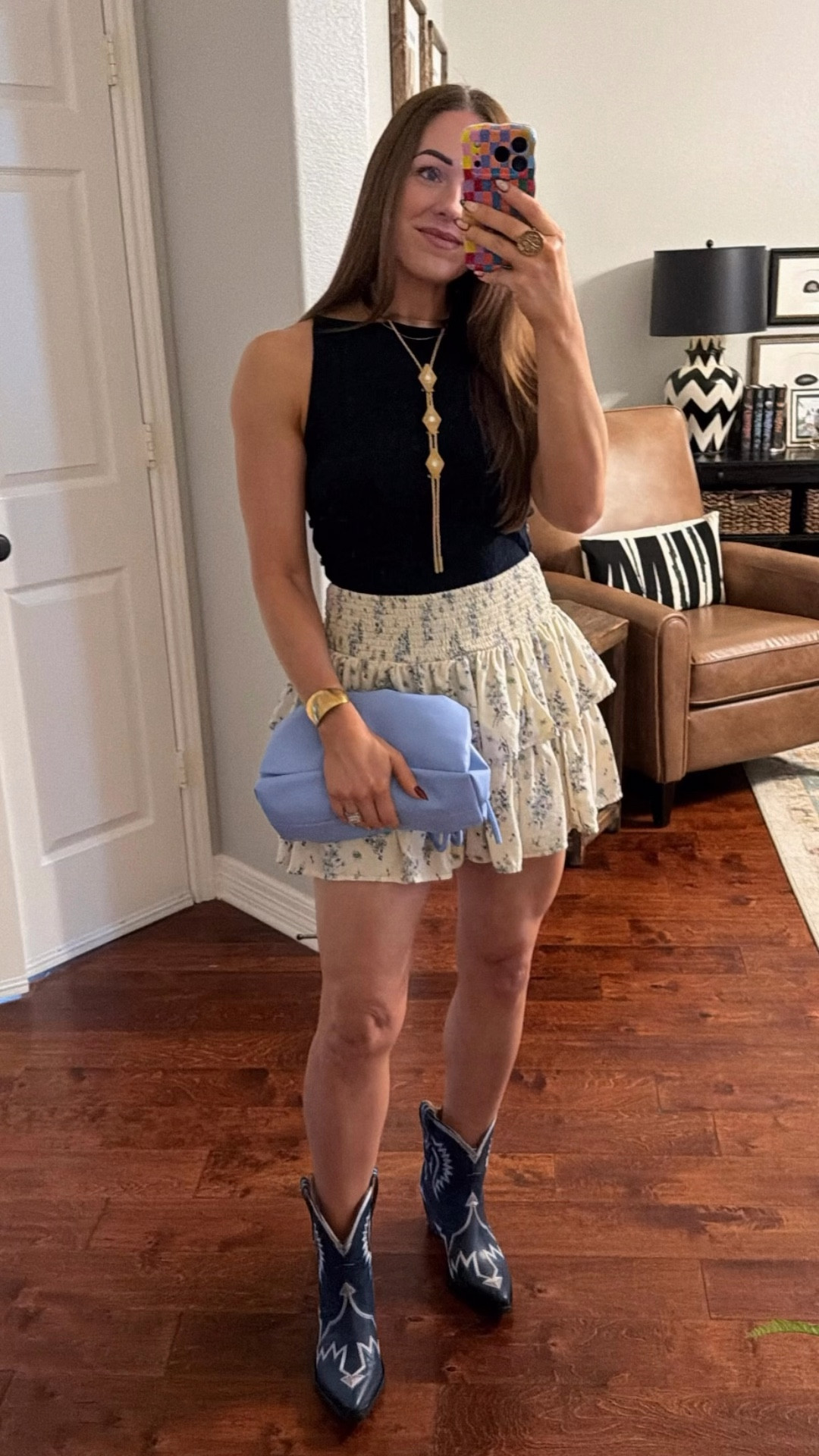 Spring fashion transitional spring outfits 2026 casual date night outfits country concert outfits old navy bag @amazonstylefinds Amazon boots banana republic top

Collar necklace, bolo necklace and brass cuff are from November Maker

Gold coin ring is from Charles Albert Jewelry

Exact skirt is old from Aerie

#LTKTravel #LTKFestival #LTKOver40