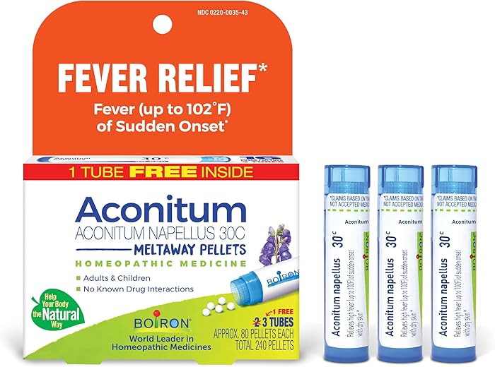 Boiron Aconitum Napellus 30C Homeopathic Medicine Relief from Fever, Hot and Dry Skin, Cough, and... | Amazon (US)