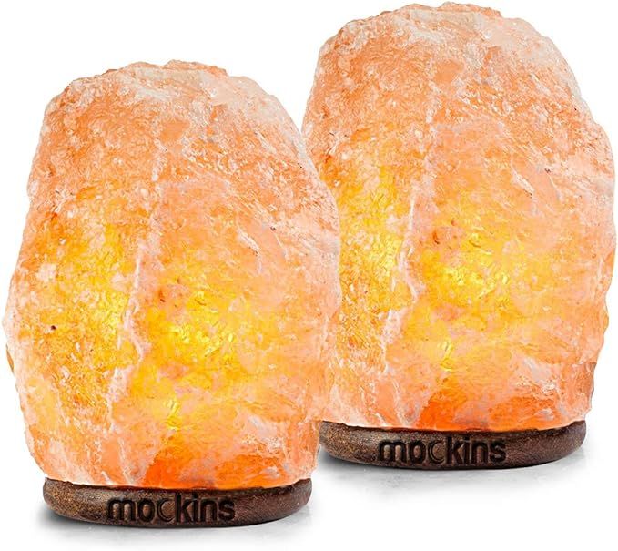 mockins 2 Pack Natural Hand Carved Himalayan Salt Lamp with Beautiful Wood Base - Includes Light ... | Amazon (US)