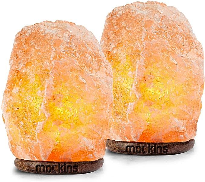 mockins 2 Pack Natural Hand Carved Himalayan Salt Lamp with Beautiful Wood Base - Includes Light ... | Amazon (US)