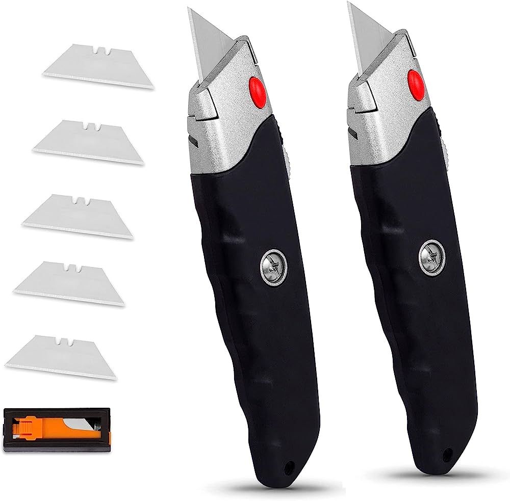 Internet's Best Premium Utility Knife - Set of 2 - Retractable Razor Knife Set - Box Cutter - Rub... | Amazon (US)