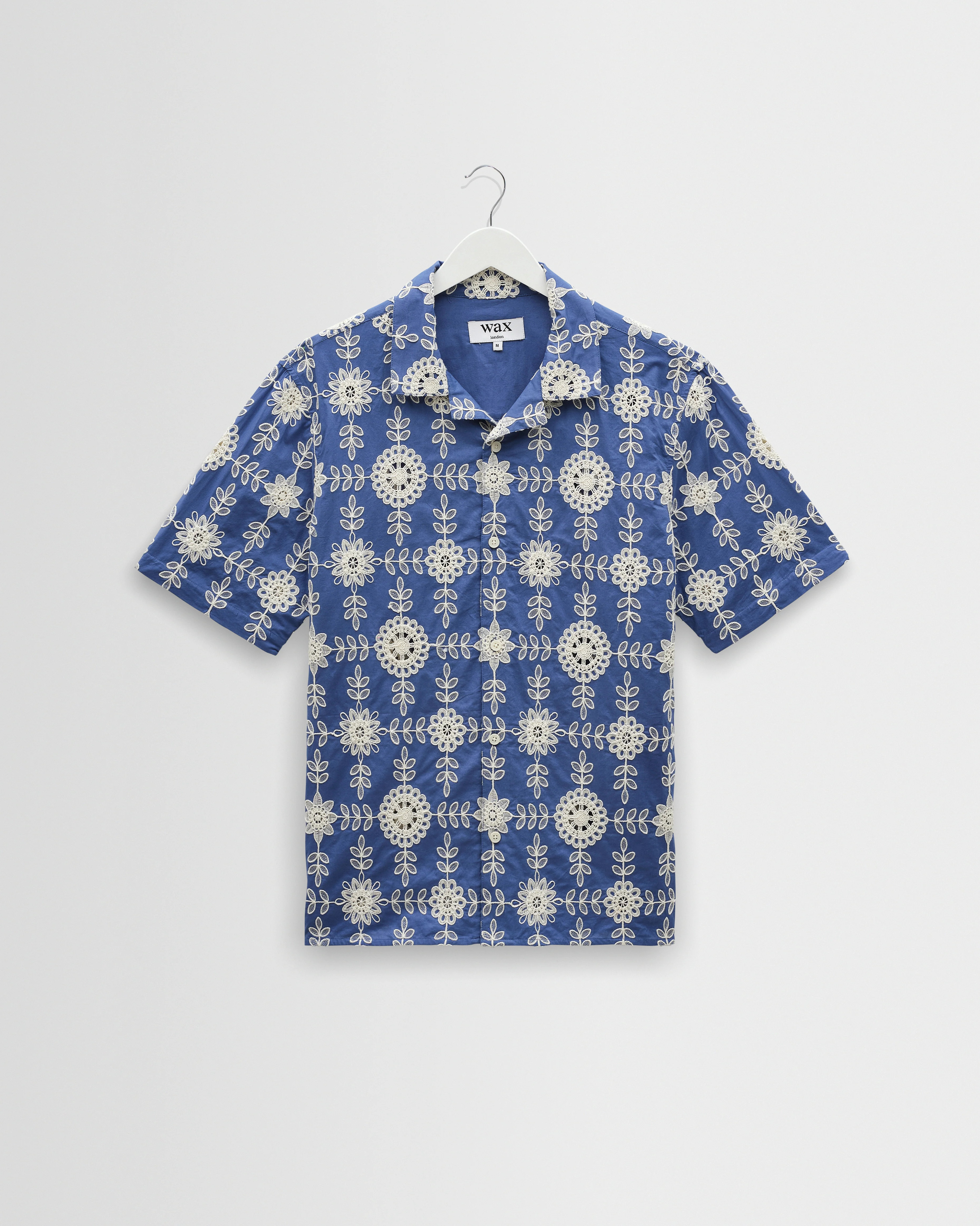 Didcot - Blue And Ecru Corded Lace Short-Sleeve Shirt | Wax London US