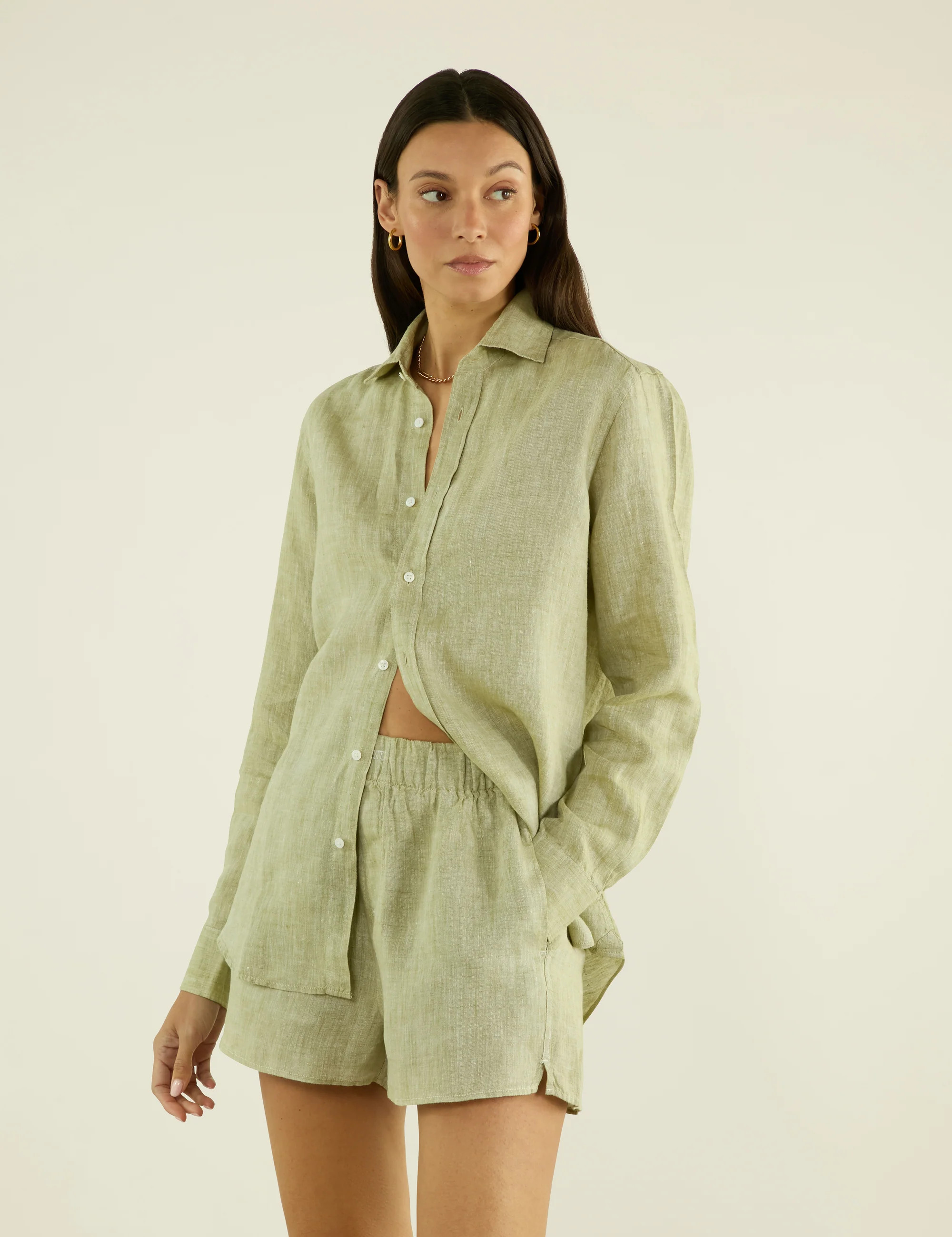 The Boxer: Linen, Sage Green | With Nothing Underneath