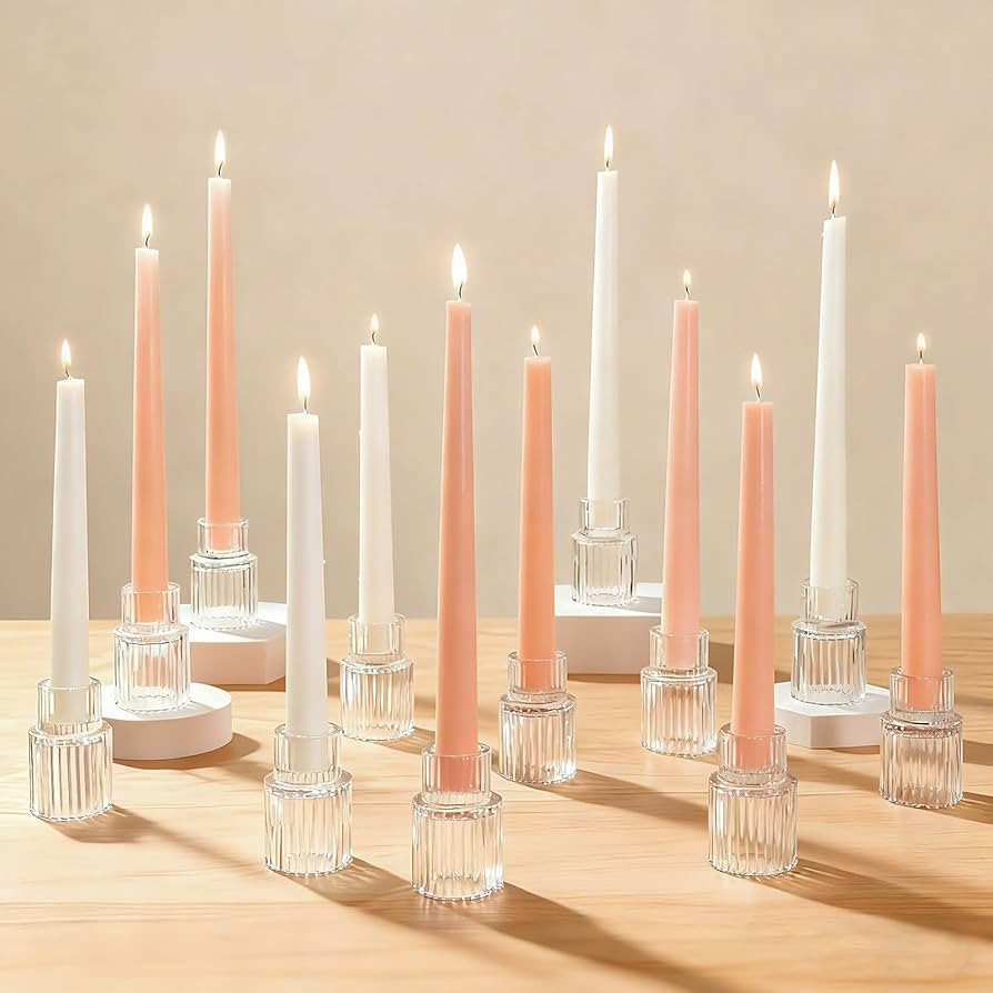 Clear Glass Taper Candle Holders Set of 12, Small Tapered Candlestick Holders in Bulk, Modern Sho... | Amazon (US)