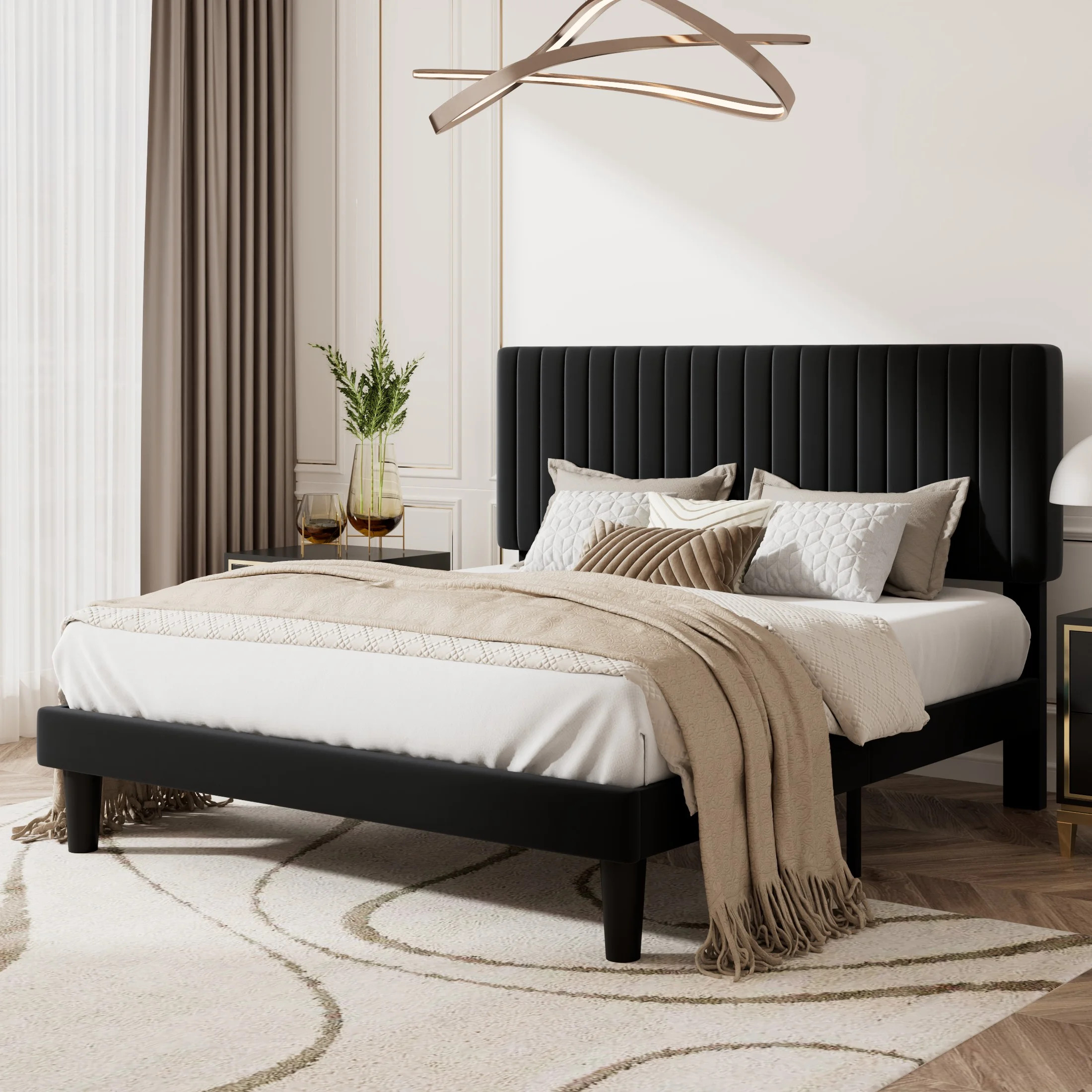 Amolife Full Size Upholstered Platform Bed Frame with Vertical Channel Tufted Velvet Headboard, B... | Walmart (US)