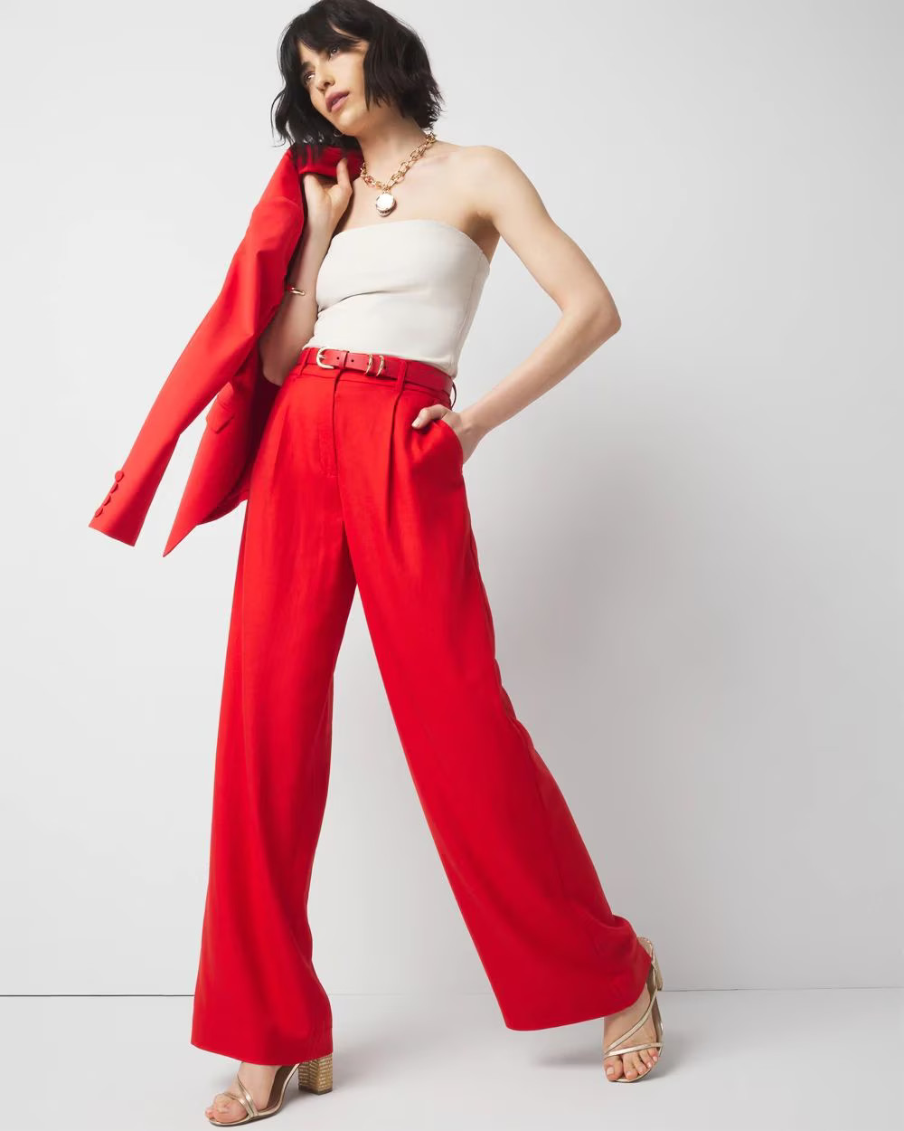 Pleated Wide Leg Pant | White House Black Market