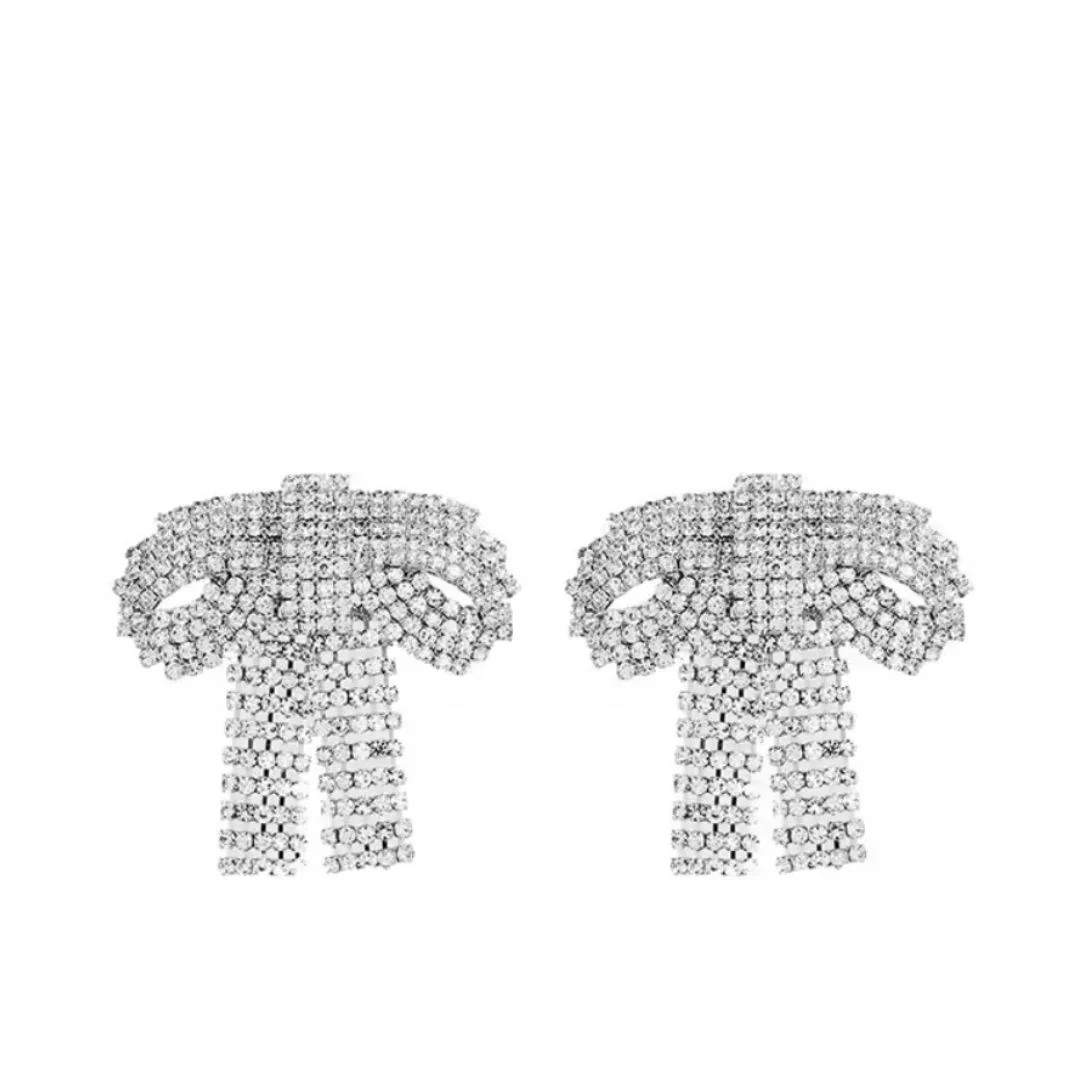 Gemstone Bow Earring - Silver | Accessory Concierge