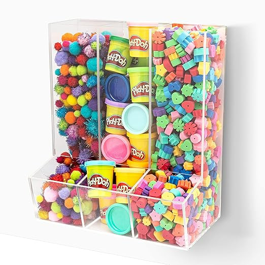 SimplyImagine Acrylic Triple Divided Wall Toy Dispenser, Hanging Organizer and Storage Bin for Ch... | Amazon (US)