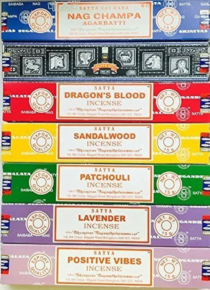 Satya Incense Gift Set Nag Champa, Super hit, Dragon's Blood, Sandalwood, Patchouli, Lavender, Po... | Amazon (US)