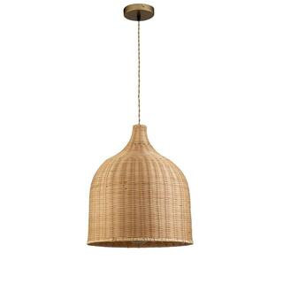 Reely 1-Light Natural Rattan Kitchen Pendant Light Handmade Coastal Dome Shade Hanging Light Antique Brass Finish | The Home Depot