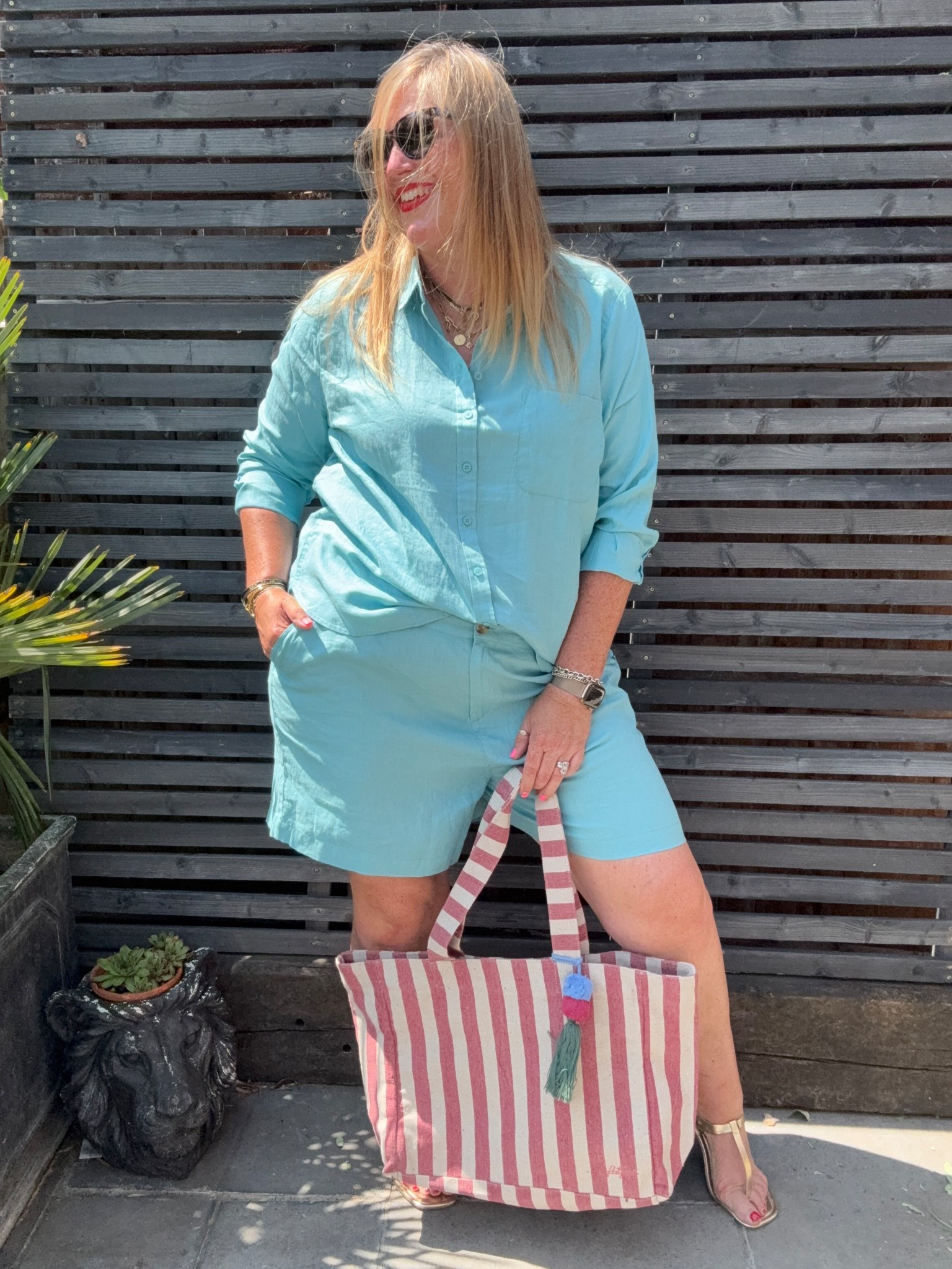 Linen coord, linen shorts, linen shirt, striped tote bag, sunglasses 

#LTKsummer #LTKcurves #LTKplussize