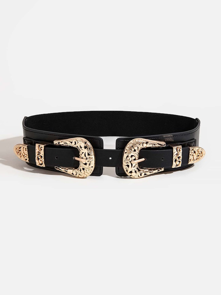 1pc Ladies Vintage Hollow Double Buckle Elastic Elastic Waist Belt | SHEIN
