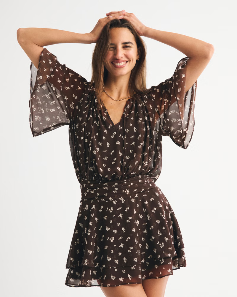 Angel Sleeve Sheer Mini Dress | Abercrombie & Fitch (US)