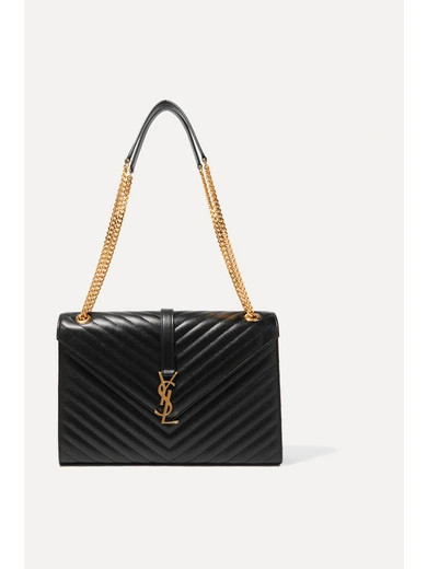 Saint Laurent - Cassandre Large Quilted Textured-leather Shoulder Bag - Black | NET-A-PORTER (US)