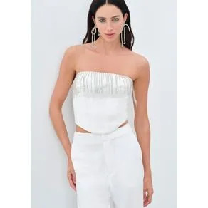 Blusa Corset Sem Alças Com Franja De Brilhos Branco P | OffPremium (BR)