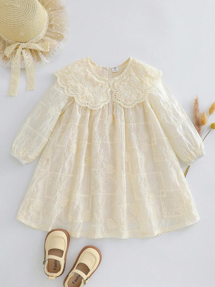 SHEIN 1pc Girls Apricot Lace Collar Loose A-Line Dress, Elegant And Sweet Party Wear | SHEIN