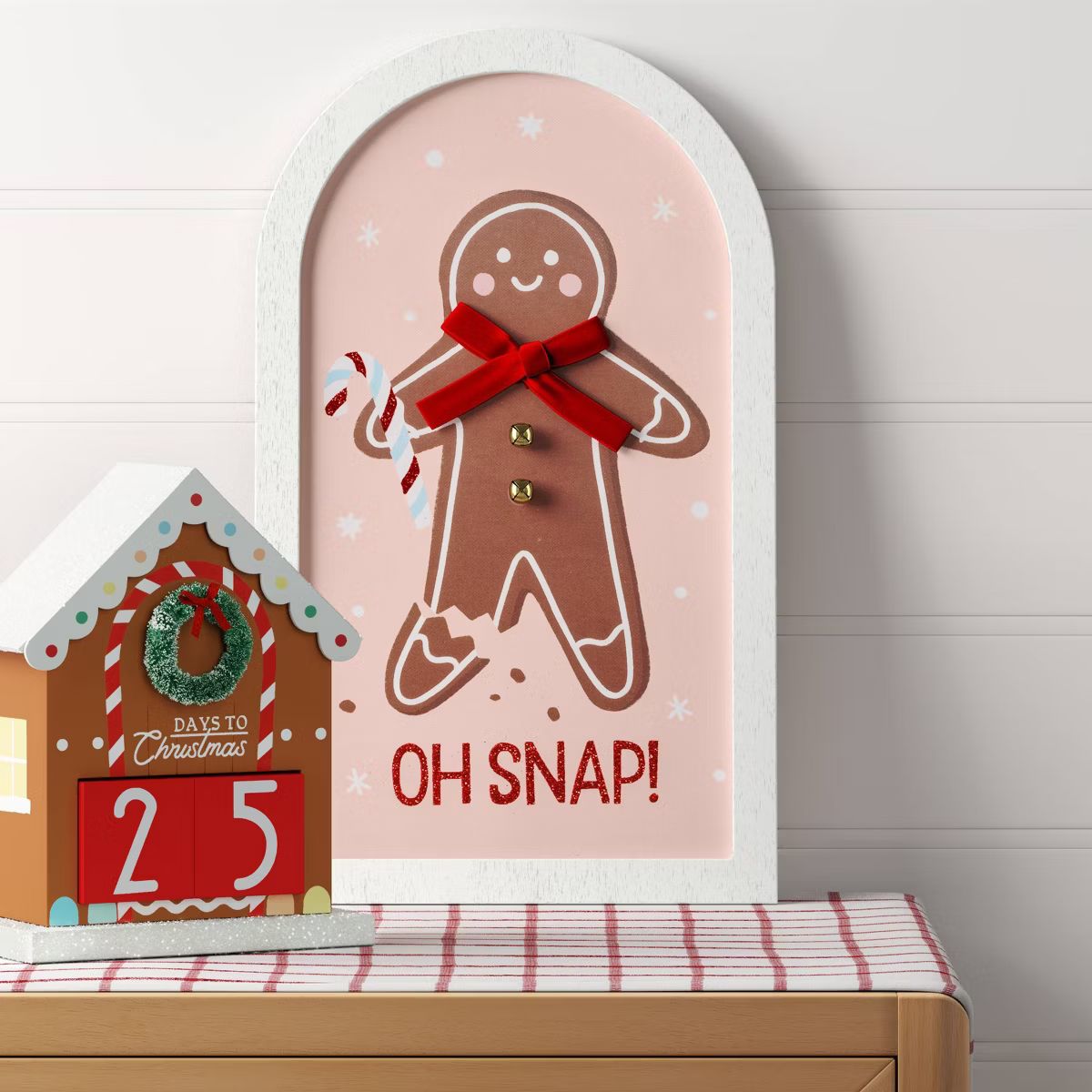 13.12"x7.75" 'Oh Snap' Gingerbread Man Wood Wall Art Pink/Brown - Wondershop™ | Target
