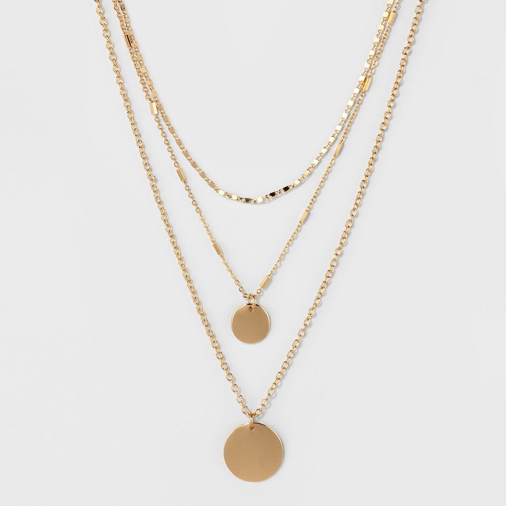 2 Discs & 3 Styles of Chains 3 Row Short Necklace - A New Day Gold | Target