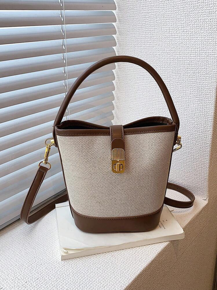 Colorblock Bucket Bag Mini Twist Lock | SHEIN
