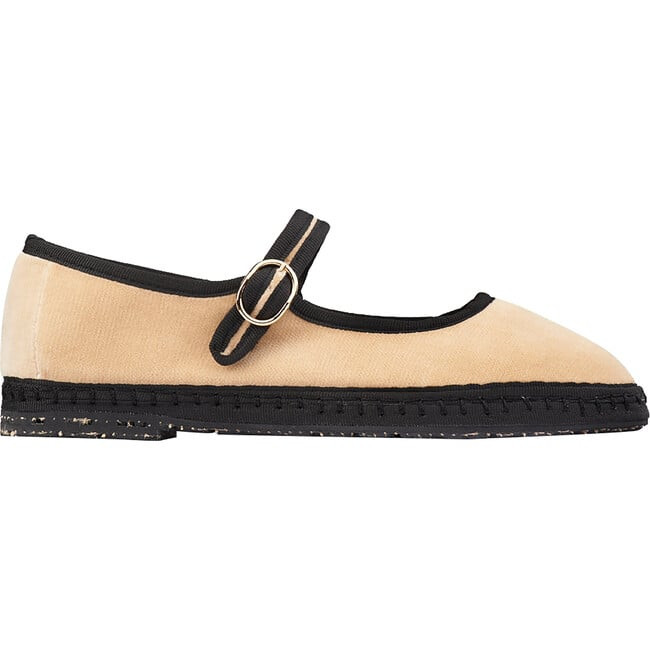 Flabelus | Women's Theodora Piped Velvet Mary Jane Shoes, (Beige & Black, Size US 9/EU 40) | Maisonette | Maisonette