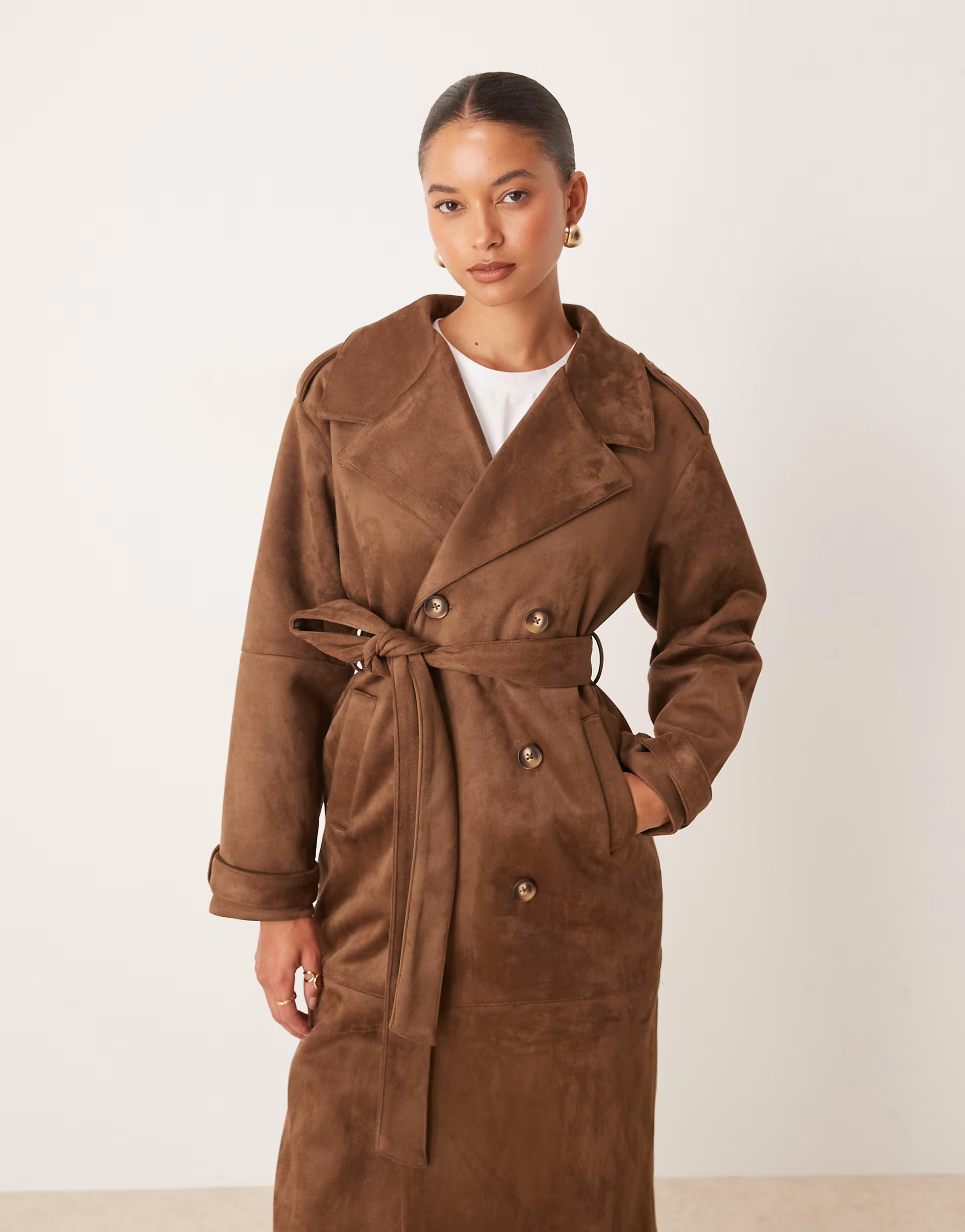 Cotton  On Faux suede trench coat in brown | ASOS (Global)