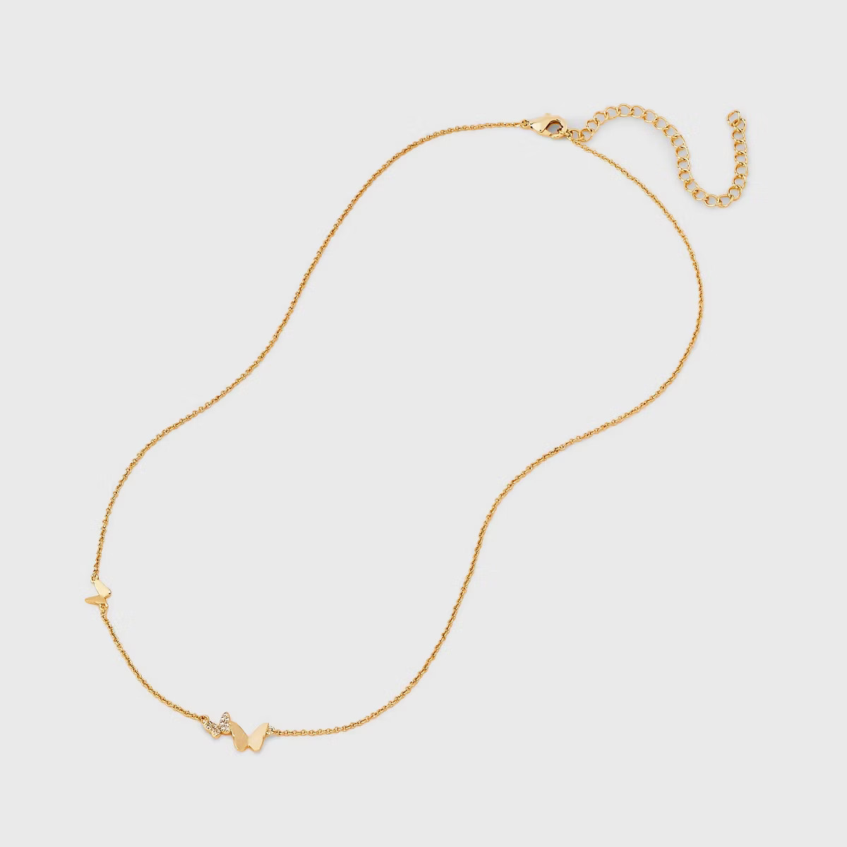 14k Gold Dipped Cubic Zirconia Triple Butterfly Station Necklace - Gold | Target