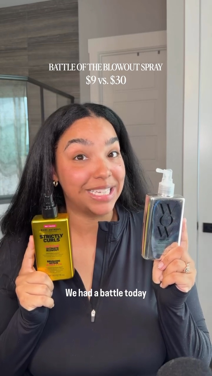 $9 vs $30 👀 Battle of the Blowout Spray! @colorwow dream coat spray vs. @marcanthonyhaircare curly to straight blowout spray 

The #colorwowdreamcoat spray has changed the game and now so many brands are coming out with dupes (which I love because this product is now an added step in every straightened style I do!) 

So I love trying out new ones and seeing how they compare to the OG! What do you think about this results? 

NOTE: I only used the spray on my hair, no leave-ins or additional products. The half / half moment you see here was filmed only a few minutes after finishing both sides. 

What #humidity blocking #blowout spray should we try out next?? Drop them in the comments! 

#straightnatural naturalhair